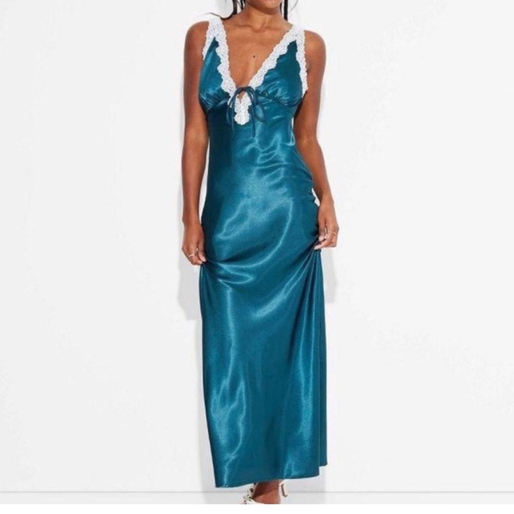 Satin Dress with Lace Trim